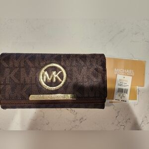 Michael Kors Brown Leather Wallet with Gold Accents